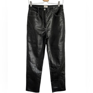 Wilfred Black Vegan Leather Melina Pants with White Stitching Size 8